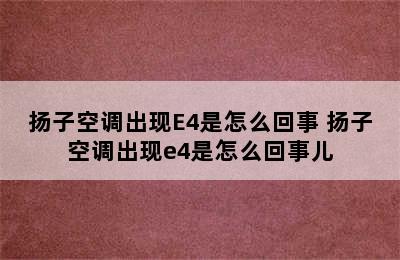 扬子空调出现E4是怎么回事 扬子空调出现e4是怎么回事儿